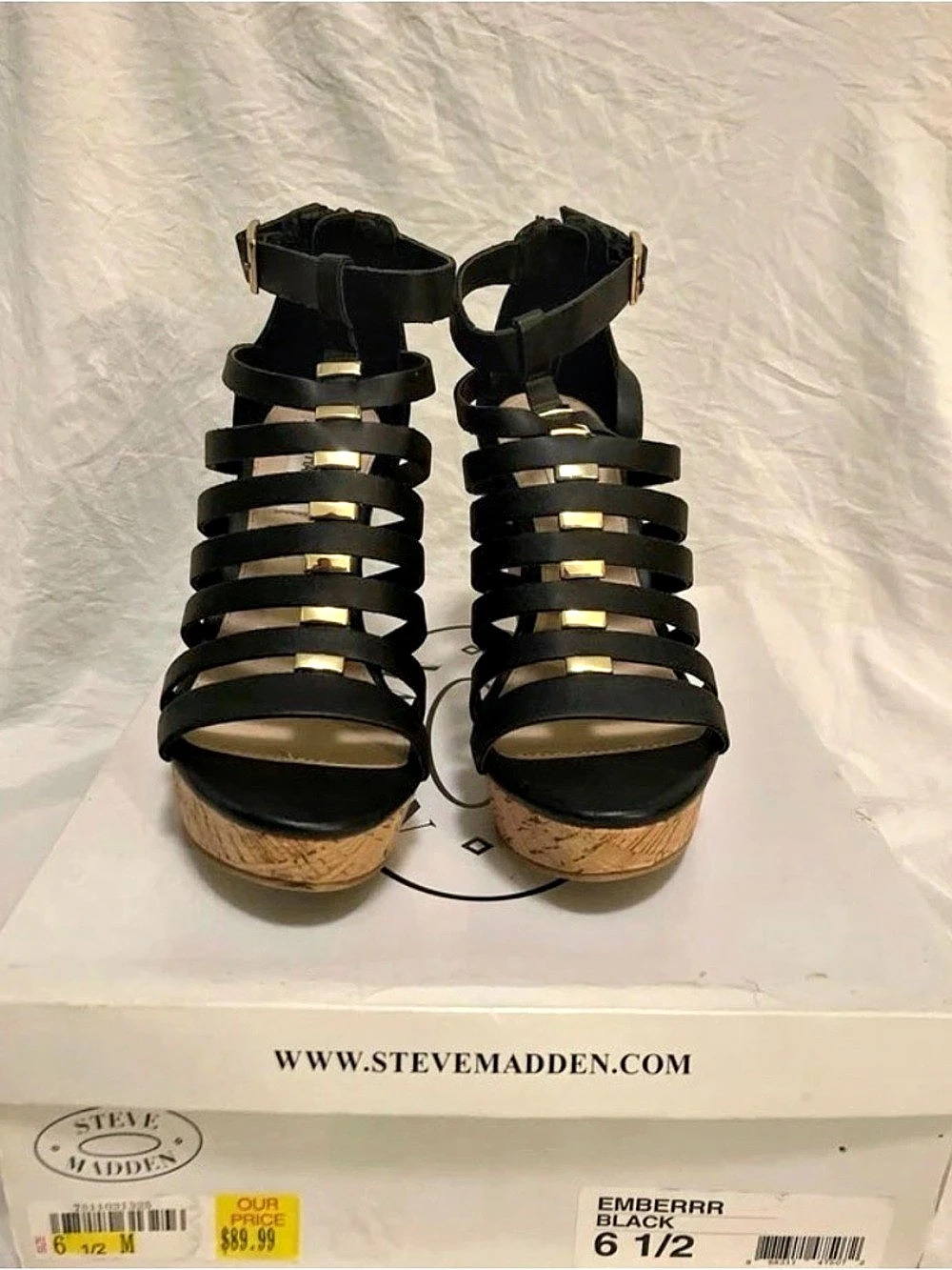 Steve Madden Black Wedges with Gold accents US 6.5
